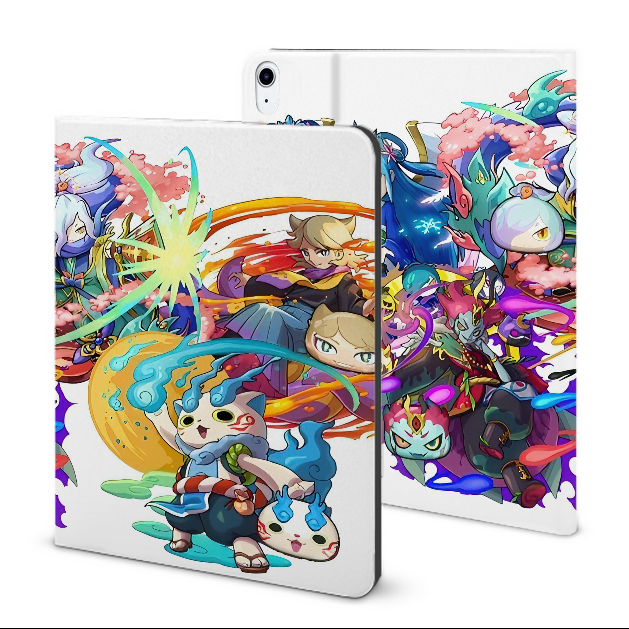 （画像用） 妖怪ウォッチ Yo-kai Watch IPad ケース ブック型 PUレザー TPU 耐衝撃 軽量 薄型 ペン収納なし 全面保護 IPad 各モデル対応